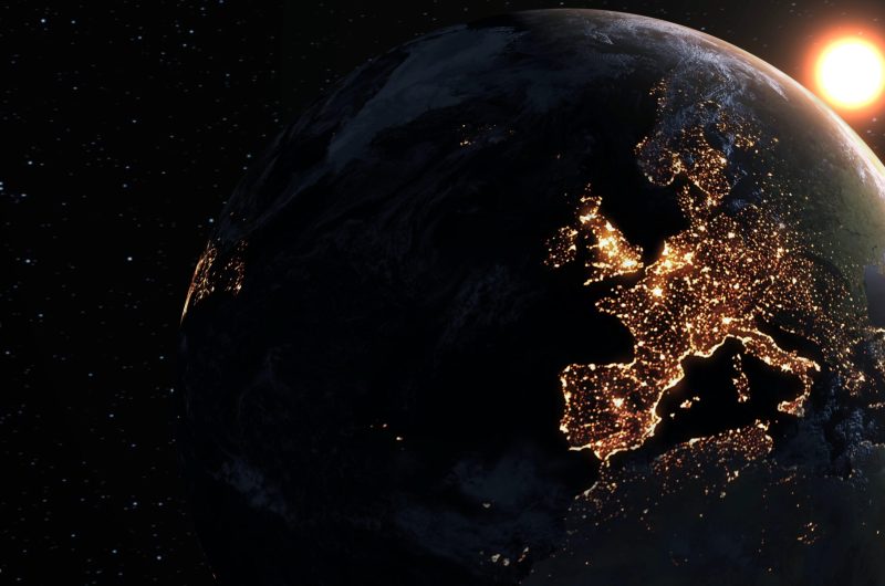Planet earth with realistic geography surface and orbital 3D cloud atmosphere
